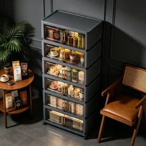 3/4/5/6-layer foldable coffee storage cabinet with wheels