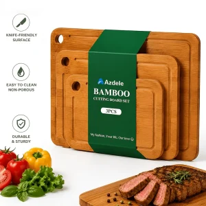 Bamboo Cutting Boards for The Kitchen - Three-Piece Wooden Cutting Boards with Juice Slot