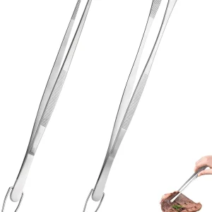 12" Stainless Steel Kitchen Tweezer Set with Flexible Pinching for Serving, Grilling, Frying