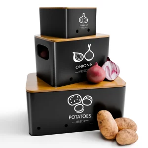 3-Piece Vegetable Storage Box Set, Potato, Onion and Garlic Storage Jars