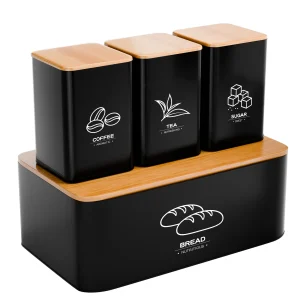 Metal bread box suitable for kitchen countertops, with coffee sugar tea kitchen storage box