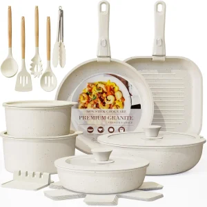 23 Pcs Pots and Pans Set Non Stick, Ceramic Cookware Set Detachable Handle, Oven Safe