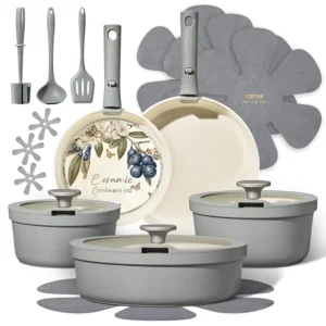 20pcs Ceramic Cookware Set with Detachable Handles, Pots and Pans Set Non Stick