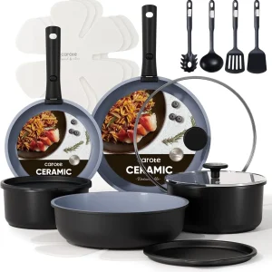 19PCS Ceramic Cookware Sets, Black and Gray, Pots and Pans Set Non Stick