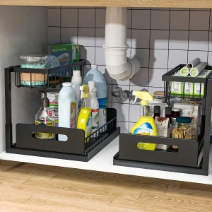 Sliding Pull-out Cabinet Rack 1/2pcs Sliding Pull-out Metal Cabinet Sorting Rack | Lower Sink Kitchen Storage